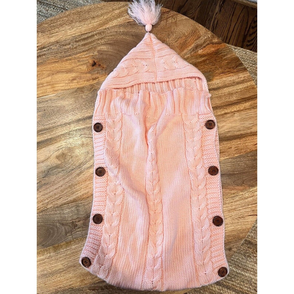 XMWEALTHY Pink Sweater Knit Bunting Sleepsack Swaddle Sleeper Cable Knit Hooded